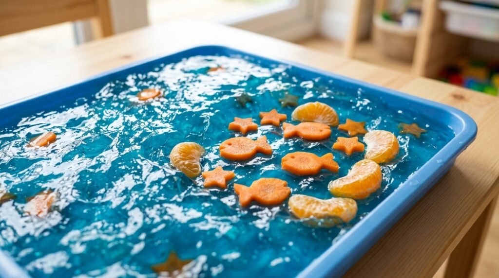 bandeja con gelatina para actividades sensoriales y seguras para peques 