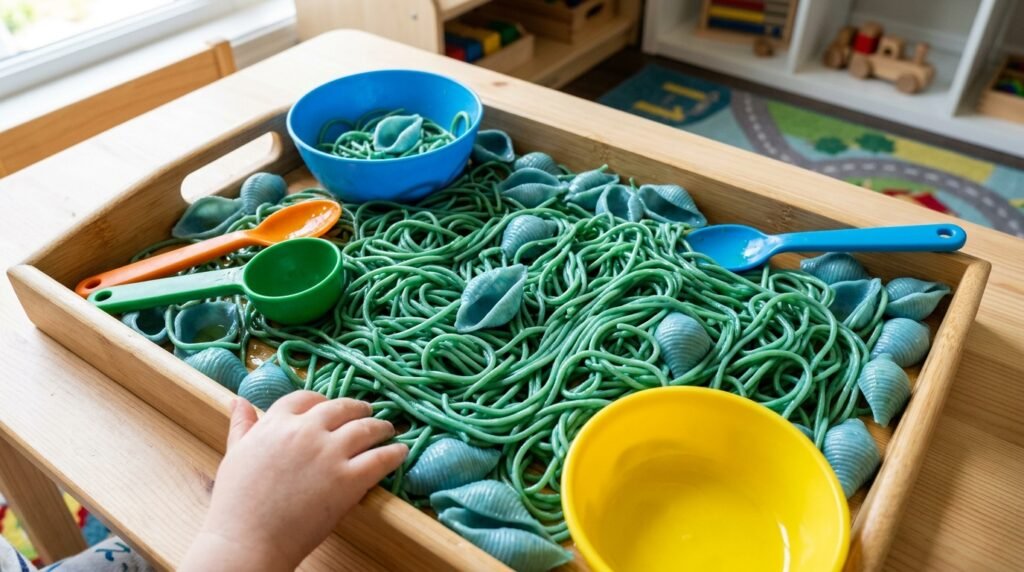 pasta y algas para bandejas sensoriales marinas y seguras para peques